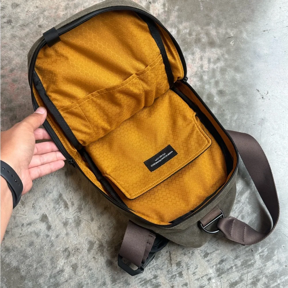 Waterfield San Francisco Sutter Brown Waxed Canvas Leather Sling Bag - Picture 5 of 6